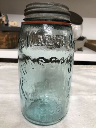 Authentic Antique Rare Masons Aqua Quart Canning Jar (marion Jar) Pat Nov30 1858