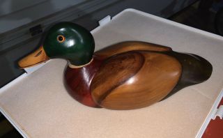 Vintage Wood Duck Decoy Glass Eyes Hand Carved Hand Painted