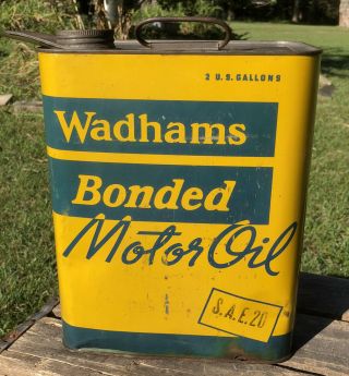 Vtg 1930s Wadhams Bonded Motor Oil 2 Gallon Oil Can Tin Rare Gas & Oil Station