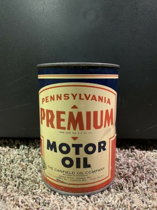 Vintage Early Rare Pennsylvania Premium Motor Oil Can One Quart Canfield Oil