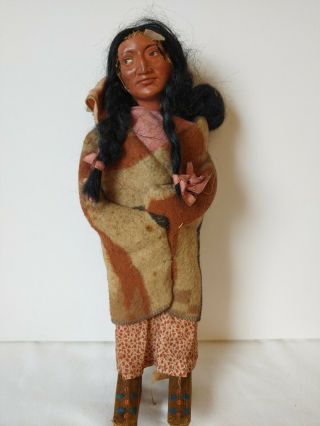Antique Early Skookum Indian Native American Doll 11 " W/ Papoose Blanket