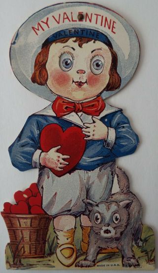 Buster Brown & Tige Google Eye Valentine Card Antique Googly Motion Die Cut