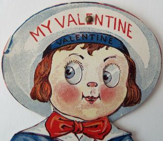 Buster Brown & Tige Google Eye Valentine Card Antique Googly Motion Die Cut 3