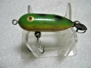 Rare Old Vintage Heddon Tiny Torpedo Topwater Prop Frog Lure Lures Gold Eyes