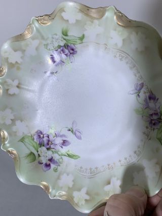R S Prussia 6 Inch Plate Matte White Green Purple Gold Floral Vintage Antique