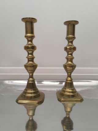Antique 9 " Solid English Brass Candlestick Candle Holders
