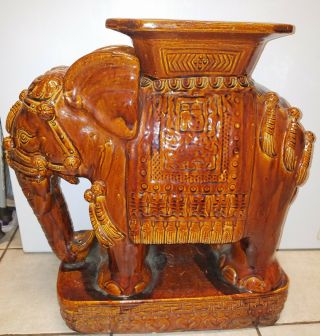 Vintage Vietnamese Elephant Ceramic Plant Stand Mid Century Rare Find Brown