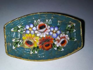 Antique 19 Century Floral Mosaic Brooch From Italy Work