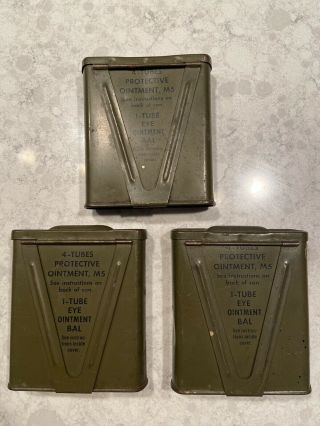 Rare Wwii Vintage Us Military M5 Protective Ointment Tins