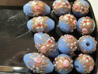 12 Antique Vintage Murano Glass Wedding Cake Beads Robins Egg Blue Handmade
