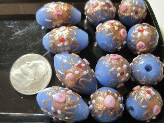 12 antique vintage Murano glass Wedding Cake beads Robins Egg blue handmade 2