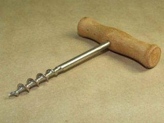 Vintage Antique Wood Handle Steel Cork Screw Kitchen Gadget Made In Italy