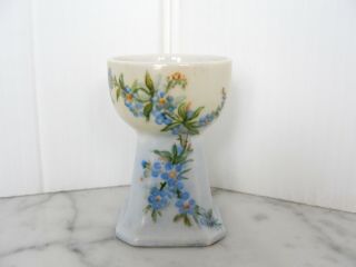 Vintage Antique Forget - Me - Not Porcelain Coddler Egg Cup Blue Floral Signed H.  U.