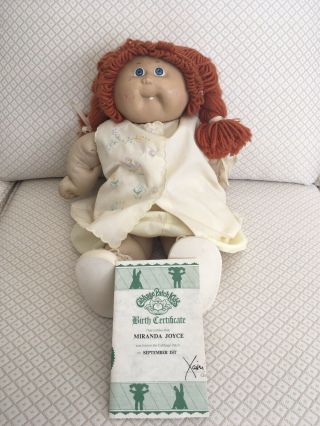 Vintage Coleco Cabbage Patch Kids Doll Red Braided Hair Blue Eyes Dimples 1985
