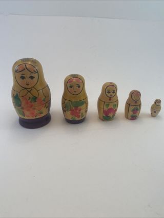 1979 Vintage Matryoshka Russian Set Of 5 Nesting Dolls Stacking