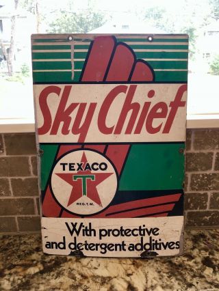 1960’s Texaco Sky Chief Pump Plate Gas & Oil Sign 18”x12” Rare