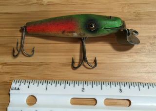 Vintage Ccb Co Garrett Ind.  Wood Lure Glass Eyes Red / White / Green Pikie
