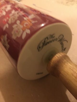 The Pioneer Woman Autumn Harvest Fall Flowers Ceramic Rolling Pin Burgundy RARE 2