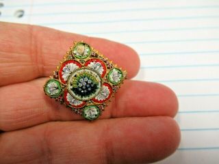 Antique Italian Italy Micro Mosaic Diamond Shape Brooch Pin Flowers Roses