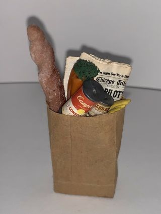 Vintage Miniature Dollhouse Bag Of Groceries 1:12 Scale Artisan