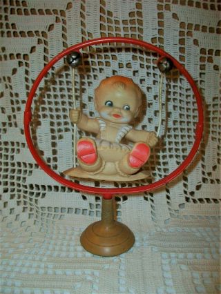 Rare Vintage Rubber Toy Girl On Swing High Chair Suction Toy Squeaks