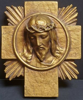 Antique Religious Jesus Gilt Carved Wood Relief Plaque