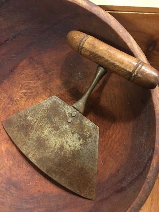 Antique Primitive Single Blade Food Chopper - Vintage Wood Handle Kitchen Utensil