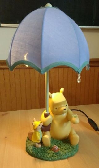 Disney Store Pooh Just Begun Lamp Umbrella Raindrop Piglet Blue Vintage 90s Rare