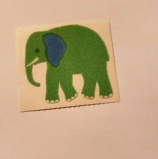 Rare 1980s 1 Fuzzy Green & Blue Elephant Sticker Hambly Studios