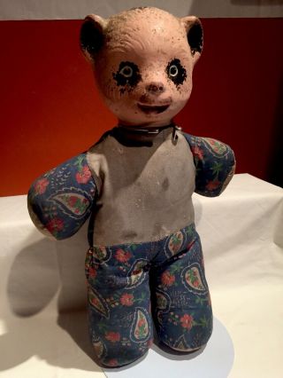 Rare Vintage Teddy Bear Doll,  Composition Head,  Cloth Body,  Cotton Stuffing