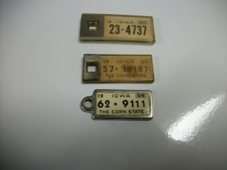 Rare Iowa Dav License Plates,  1951,  1953,  1954 Minature Plates For Keychain Rare