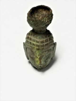 Vintage Small Brass Bronze Buddha Head Figurine Cone Incense Burner