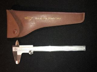 Vintage Vernier Caliper Gauge By Kanon In Leather Holder Rare Hardened Stain