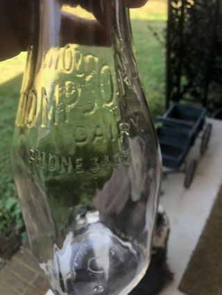 Rare Vintage Thompson’s Dairy Quart Milk Bottle ? Mt Pleasant Tn (see Notes)