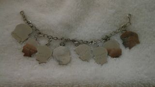 Antique/vintage Sterling Silver Charm Bracelet With 8 Sterling Silver Head Charm