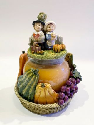 Vintage Ceramic Thanksgiving Pilgrim Fall Candle Jar Topper/base Fits Yankee
