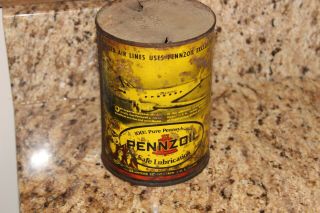 Vintage Pennzoil Motor Oil Can Airplane & Owls Metal 1940s Rare Displays Well