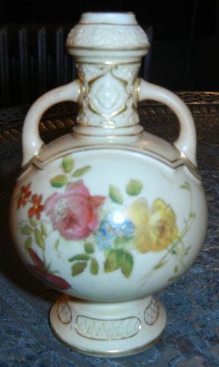 Antique 1900 Royal Worcester Golden Flowers Double Handled 6 " Vase H934