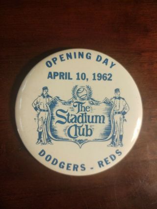 Extremely Rare 3 3/8 " Pin - Back Button From Opening Day At Dodger Stadium 4/10/62