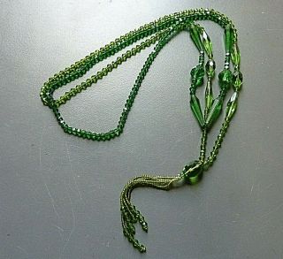 2 Antique Art Deco Faceted Green Glass Sautoir Necklace,  Geometric Necklace