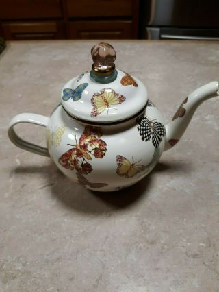 Rare,  Retired Pattern,  Htf,  Mackenzie - Childs " White Butterfly Garden " Teapot,
