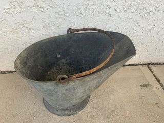 Vintage Metal Ash Coal Scuttle Bucket Rustic Primitive Galvanized