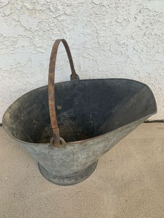Vintage Metal Ash Coal Scuttle Bucket Rustic Primitive Galvanized 2