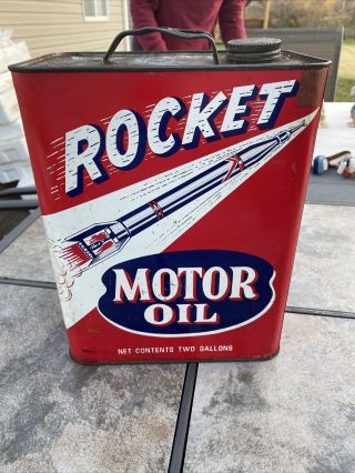 Vintage Rare 2 Gallon Rocket Motor Oil Tin Can 50’s Empty
