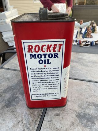 Vintage Rare 2 Gallon Rocket Motor Oil tin can 50’s Empty 2