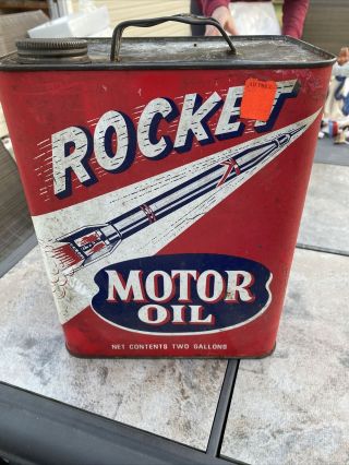 Vintage Rare 2 Gallon Rocket Motor Oil tin can 50’s Empty 3