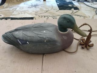Vintage Styrofoam Duck Decoy With Plastic Swivel Head With Weight And Paracord