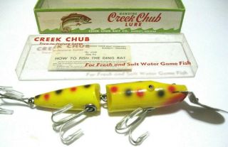 Creek Chub Jointed Pikie Wood Fishing Lure Yellow Spotted 2600 Dd T.  E.  W/box