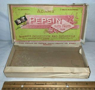 Antique Adams Pepsin Tutti Frutti Gum Box Chewing Candy American Chicle Newark