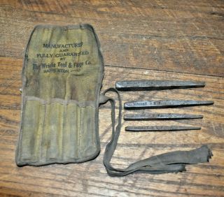 L997 - Antique Wright Tool & Forge Co.  4 Piece Square Punch Set W/ Cloth Holder